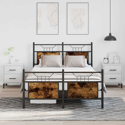 Bed Frame without Mattress Smoked Oak 120x190 cm Small Double Engineered Wood 4106758