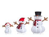 Set of 3 Lighted Snowman Family Christmas Yard Decorations, 60cm 90cm 120cm Pre-lit Pull Up Snowman 12090864