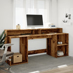 Desk with LED Lights Old Wood 200x55x91 cm Engineered Wood 3309445