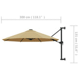 Wall-Mounted Garden Parasol with Metal Pole 300 cm Taupe 44866