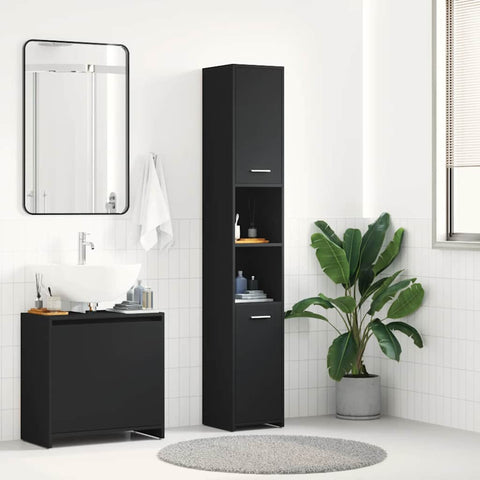 Bathroom Cabinet Black 30x30x183.5 cm Engineered Wood 802598