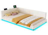 3ft Single Boucle Bed Frame Smart RGB LED Lights & Charging Station, Hexagon Tufted Headboard N652P500087W