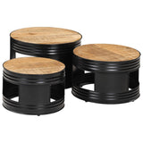 ZNTS Bar Tables Drum Shape 3 pcs Solid Rough Wood Mango 358933