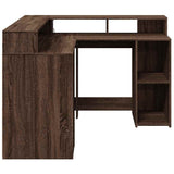 Desk with LED Lights Brown Oak 130x130x91 cm Engineered Wood 3309453