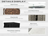 Outdoor PE Rattan Gas Fire Pit Table, Patio Square Propane Heater with Rain Cover, Glass Windscreen, T3398P328393