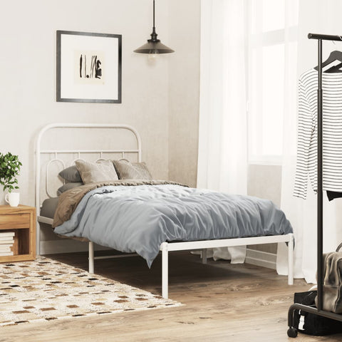 Metal Bed Frame without Mattress with Headboard White 90x190cm 377158