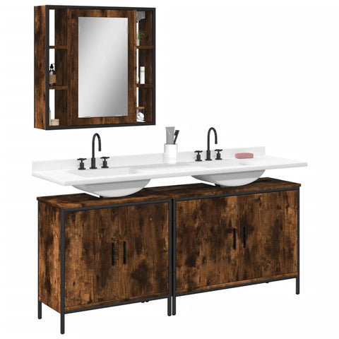 ZNTS 3 Piece Bathroom Cabinet Set Smoked Oak Engineered Wood 3214732