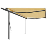 ZNTS Manual Retractable Awning with Posts 5x3 m Yellow and White 3070178