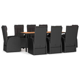 ZNTS 9 Piece Garden Dining Set Black Poly Rattan&Solid Wood Acacia 3157641