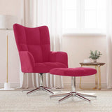 Relaxing Chair with a Stool Wine Red Velvet 328133