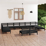 ZNTS 12 Piece Garden Lounge Set Black Solid Wood Pine 3083458