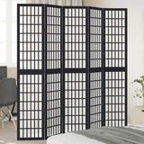 Room Divider 5 Panels Black Solid Wood Paulownia 358775