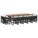 15 Piece Garden Dining Set with Cushions Black Poly Rattan 3210879