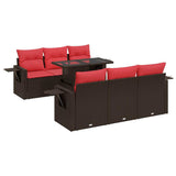7 Piece Garden Sofa Set with Cushions Brown Poly Rattan Acacia 3326425