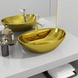 Wash Basin with Overflow 58.5x39x21 cm Ceramic Gold 143476