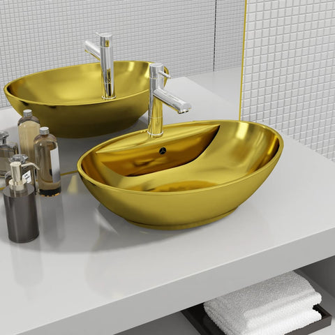 Wash Basin with Overflow 58.5x39x21 cm Ceramic Gold 143476