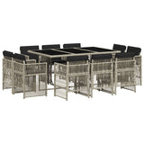 11 Piece Garden Dining Set with Cushions Light Grey Poly Rattan 3211031