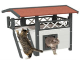 Cat House Outdoor w/ Balcony Stairs Roof, 77 x 50 x 73 cm, White T3398P347598