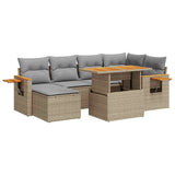 ZNTS 7 Piece Garden Sofa Set with Cushions Beige Poly Rattan Acacia 3327622