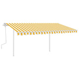 ZNTS Manual Retractable Awning with Posts 4x3.5 m Yellow and White 3070018