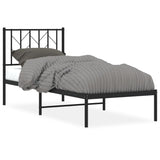 Metal Bed Frame without Mattress with Headboard Black 75x190cm 374427