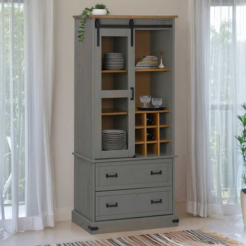 ZNTS Wine Cabinet HALDEN with Wine Racks and Sliding Door Grey Pine 4018435