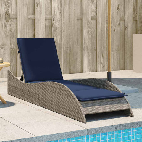 Sun Lounger with Cushion Grey 60x205x73 cm Poly Rattan 368284