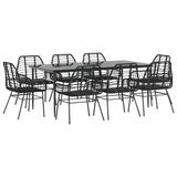 9 Piece Garden Dining Set Black Poly Rattan Glass 3334442