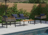 Outdoor Furniture Set Grey and Navy Blue Poly Rattan 42025229