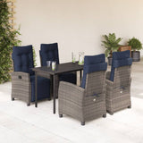 5 Piece Garden Dining Set with Cushions Grey Poly Rattan 3213053