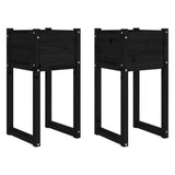 Planters 2 pcs Black 40x40x81 cm Solid Wood Pine 822131
