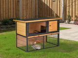 Guinea Pig Hutch Rabbit Hutch Wood-metal Elevated Pet House Bunny Cage with No-Leak Tray Ramp T3398P350057