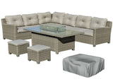 8-Seater Outdoor PE Rattan Sofa Set Conversation Set w/ Fire Pit Table, L-Shape Sofa, Footstool and T3398P320001