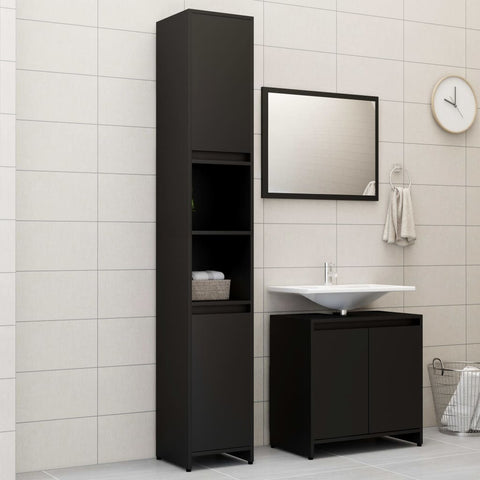 ZNTS 3 Piece Bathroom Furniture Set Black Engineered Wood 3056935