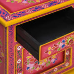 ZNTS Bedside Cabinet Solid Mango Wood Pink Hand Painted 244835