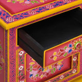 ZNTS Bedside Cabinet Solid Mango Wood Pink Hand Painted 244835