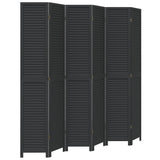Room Divider 6 Panels Black Solid Wood Paulownia 358860
