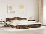 Bed Frame with Drawer Smoked Oak 200 x 200 cm Engineered Wood 3413156