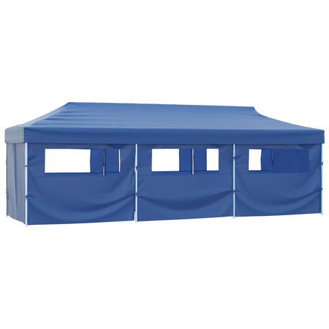 Folding Pop-up Party Tent with 8 Sidewalls 870x291x315 cm Blue 44979