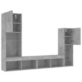 4 Piece TV Wall Units with LED Concrete Grey Engineered Wood 3216657