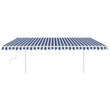Manual Retractable Awning with Posts 5x3.5 m Blue and White 3070056