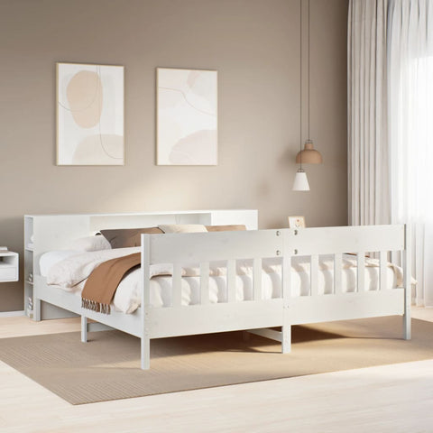 ZNTS Bookcase Bed without Mattress White 200x200cm Solid Wood Pine 3323171