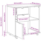 Rolling Cabinet Black 63.5 x 39 x 65.5 cm Solid Pine Wood 42028383