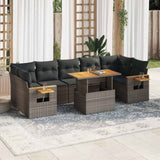 8 Piece Garden Sofa Set with Cushions Grey Poly Rattan Acacia 3327574
