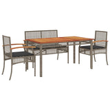 5 Piece Garden Dining Set with Cushions Grey Poly Rattan 3213577