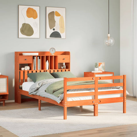ZNTS Bookcase Bed without Mattress Wax Brown 120x190 cm Small Double Solid Wood Pine 3321950