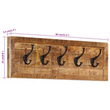 Wall-mounted Coat Rack with 5 Hooks Solid Wood Mango 358955