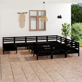 ZNTS 12 Piece Garden Lounge Set Black Solid Wood Pine 3083313