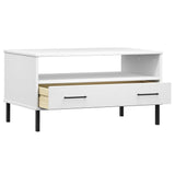 Coffee Table with Metal Legs White 85x50x45cm Solid Wood OSLO 351035