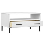 ZNTS Coffee Table with Metal Legs White 85x50x45cm Solid Wood OSLO 351035